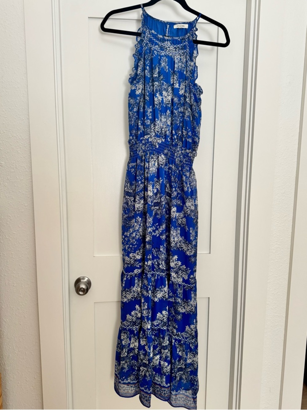 Max Studio Blue Floral Printed Maxi Dress elastic waist